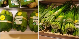 Thajské supermarkety začínajú používať nový systém balenia. Namiesto plastov balia jednotlivé potraviny do banánových listov