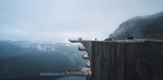 Známy architekt navrhol v nórskych fjordoch hotel, ktorý odporuje gravitácii a jeho súčasťou je presklený infinity bazén týčiaci si nad vysokou priepasťou